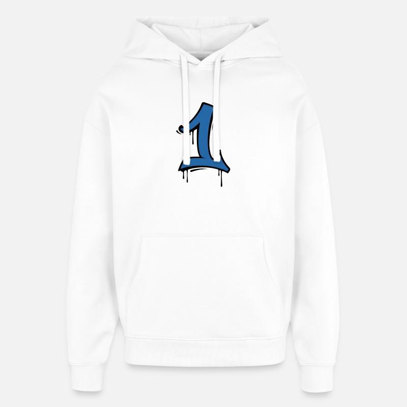 Graffiti Eins Neonblau - Oversized Unisex Hoodie von Stanley/Stella - Weiß