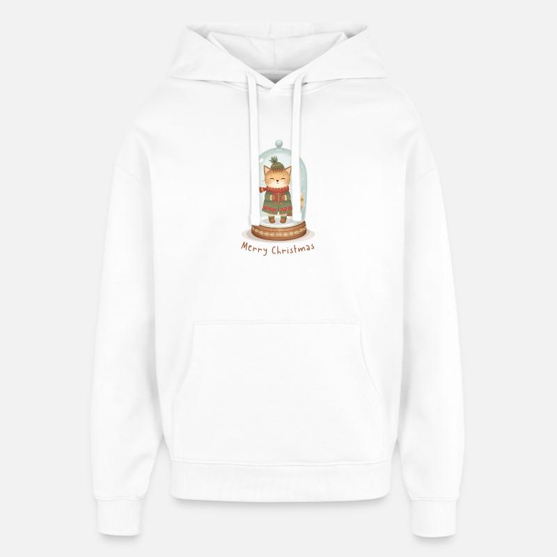 Boule à neige chat – Joyeux Noël - Sweat à capuche unisexe Stanley/Stella Oversized - blanc