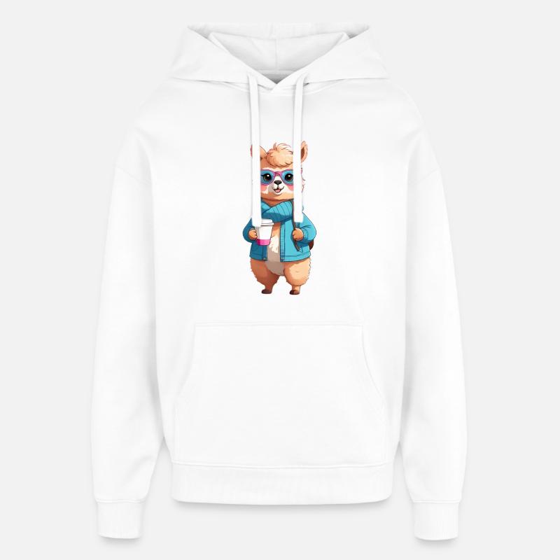 Café Alpaga à Capuche avec Lunettes - Sweat à capuche unisexe Stanley/Stella Oversized - blanc