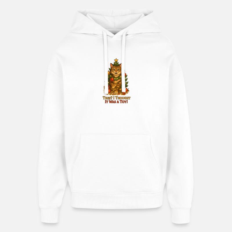 Arbre à chat Blague de Noël - Sweat à capuche unisexe Stanley/Stella Oversized - blanc