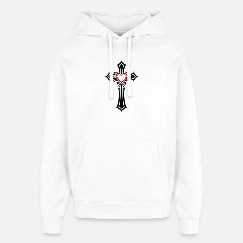 Symbole de Croix Cœur Foi - Sweat à capuche unisexe Stanley/Stella Oversized - blanc