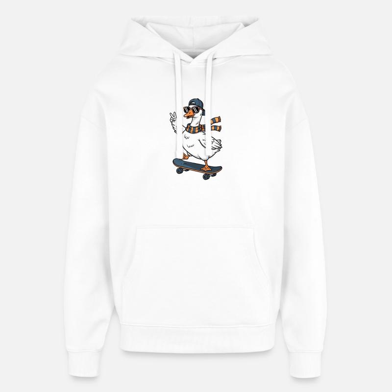 Canard skateur avec écharpe Cadeaux canard - Sweat à capuche unisexe Stanley/Stella Oversized - blanc