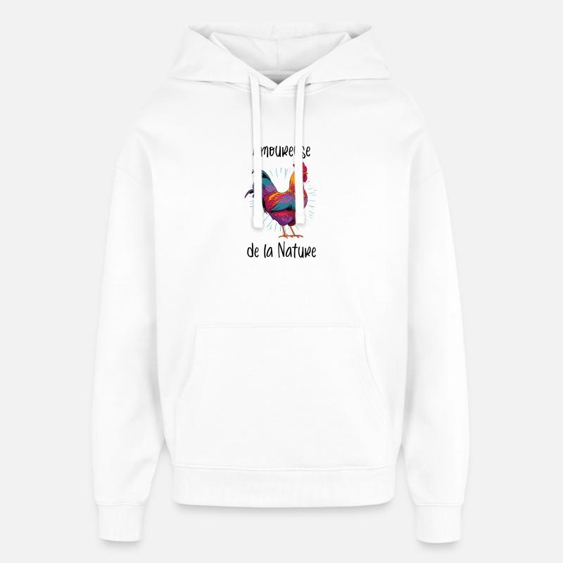 Amoureuse de la Nature - Poule - Coq - Sweat à capuche unisexe Stanley/Stella Oversized - blanc