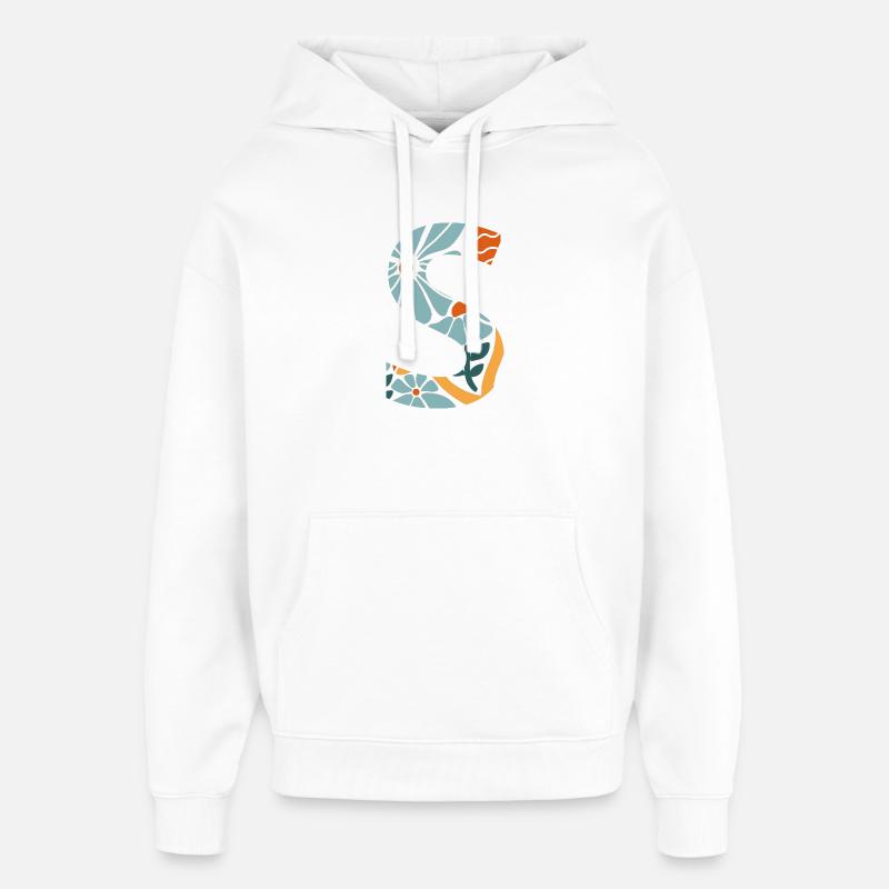 Lettre s fleurs groovy idée cadeau  - Sweat à capuche unisexe Stanley/Stella Oversized - blanc