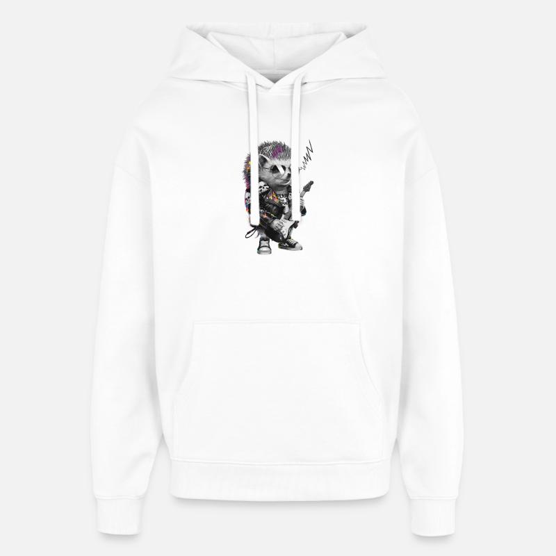 Hérisson punky avec guitare électrique - Sweat à capuche unisexe Stanley/Stella Oversized - blanc