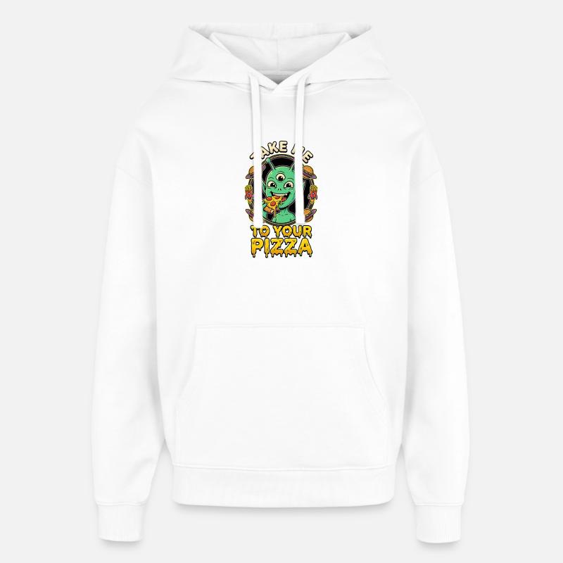Emmène-moi à ta pizza alien - Sweat à capuche unisexe Stanley/Stella Oversized - blanc