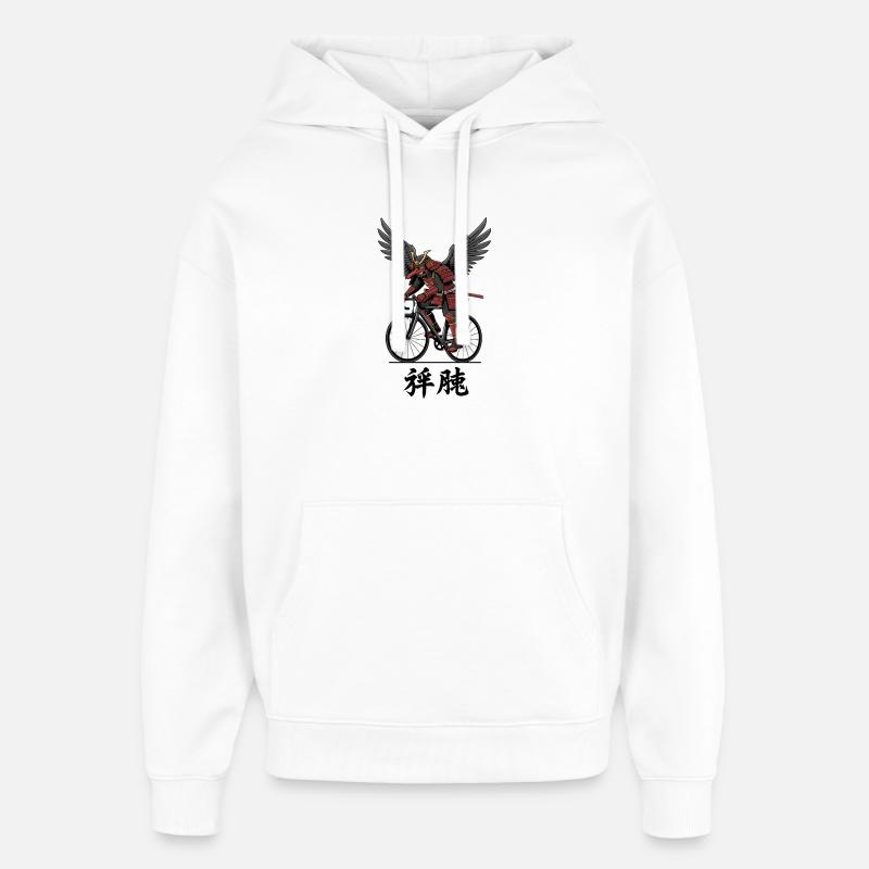Winged Samurai on Bicycle - Oversized Unisex Hoodie by Stanley/Stella - white