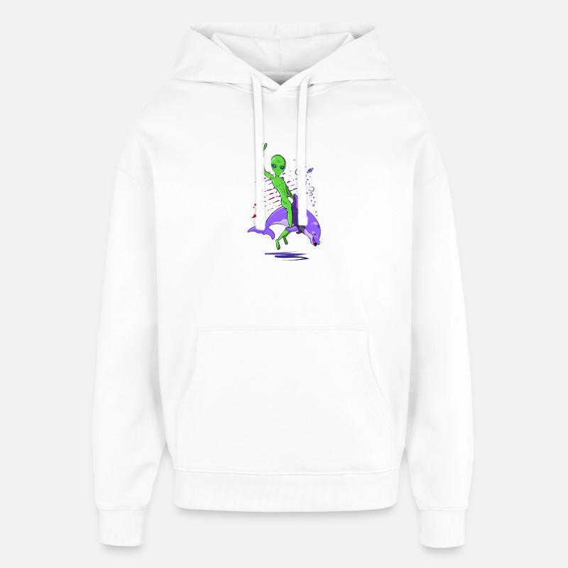 Attaque extraterrestre avec un dauphin - Sweat à capuche unisexe Stanley/Stella Oversized - blanc