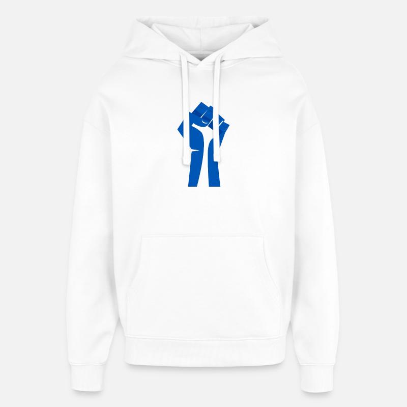 Le poing levé (bleu, blanc) - Sweat à capuche unisexe Stanley/Stella Oversized - blanc