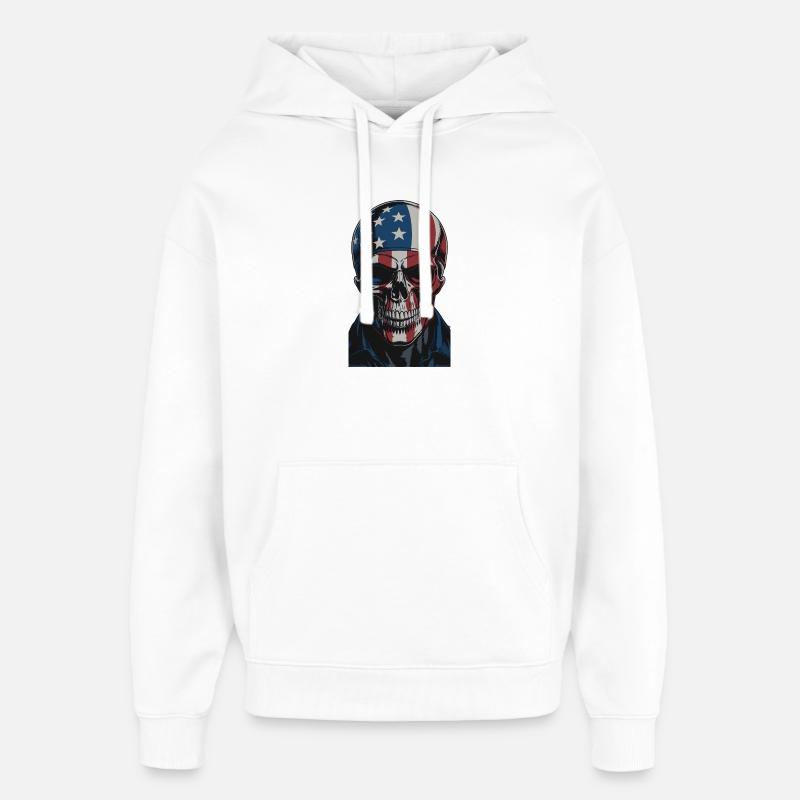 USA Totenkopf - Design du Crâne Patriote - Sweat à capuche unisexe Stanley/Stella Oversized - blanc