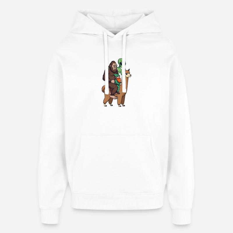 Alien elfe Sasquatch sur Lama - Sweat à capuche unisexe Stanley/Stella Oversized - blanc