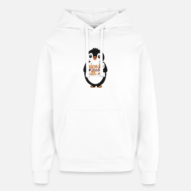 Penguin Banner : Ravi de me rencontrer - Sweat à capuche unisexe Stanley/Stella Oversized - blanc
