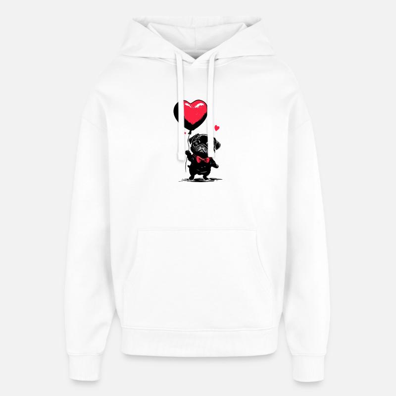 Mops mit Herz Luftballon - Heartful Creatures - Oversized Unisex Hoodie von Stanley/Stella - Weiß