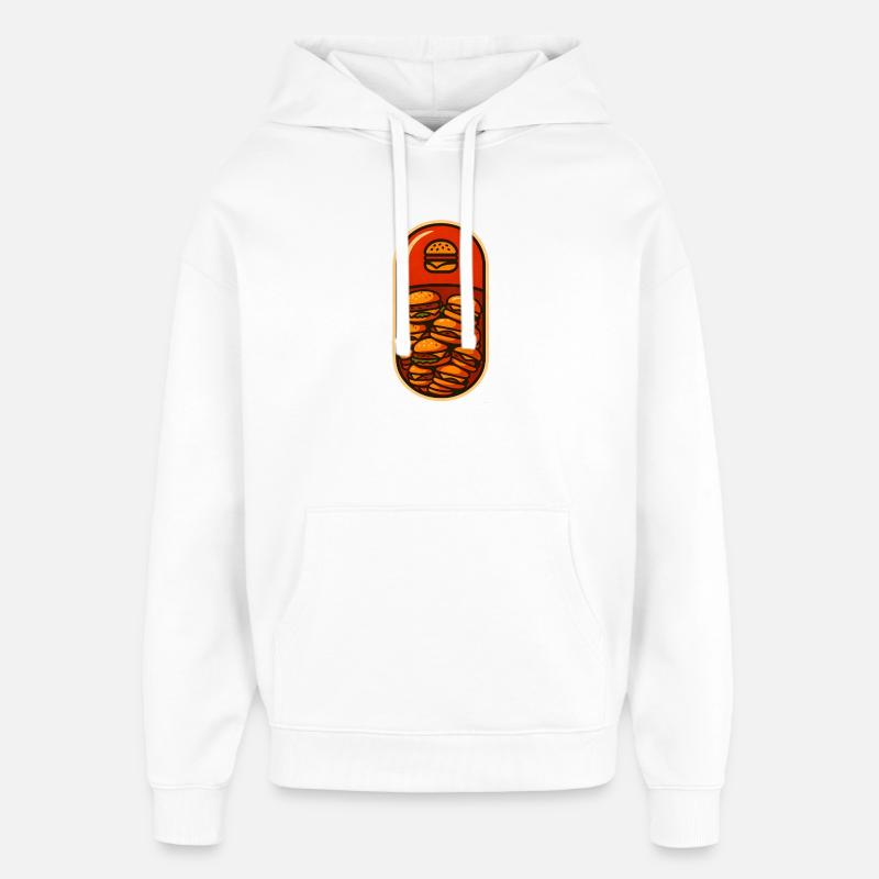 Funny Hamburger Stack Lover Design - Oversized Unisex Hoodie by Stanley/Stella - white