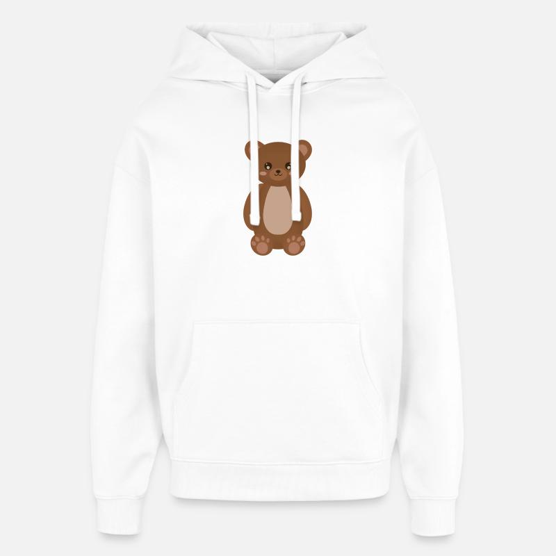 Peluche douillette ours brun - Sweat à capuche unisexe Stanley/Stella Oversized - blanc
