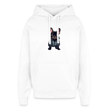 Bouledogue français - Sweat à capuche unisexe Stanley/Stella Oversized - blanc - Devant - AI Model Female 172 light (172cm) & AI Model Male 185 light (185cm)