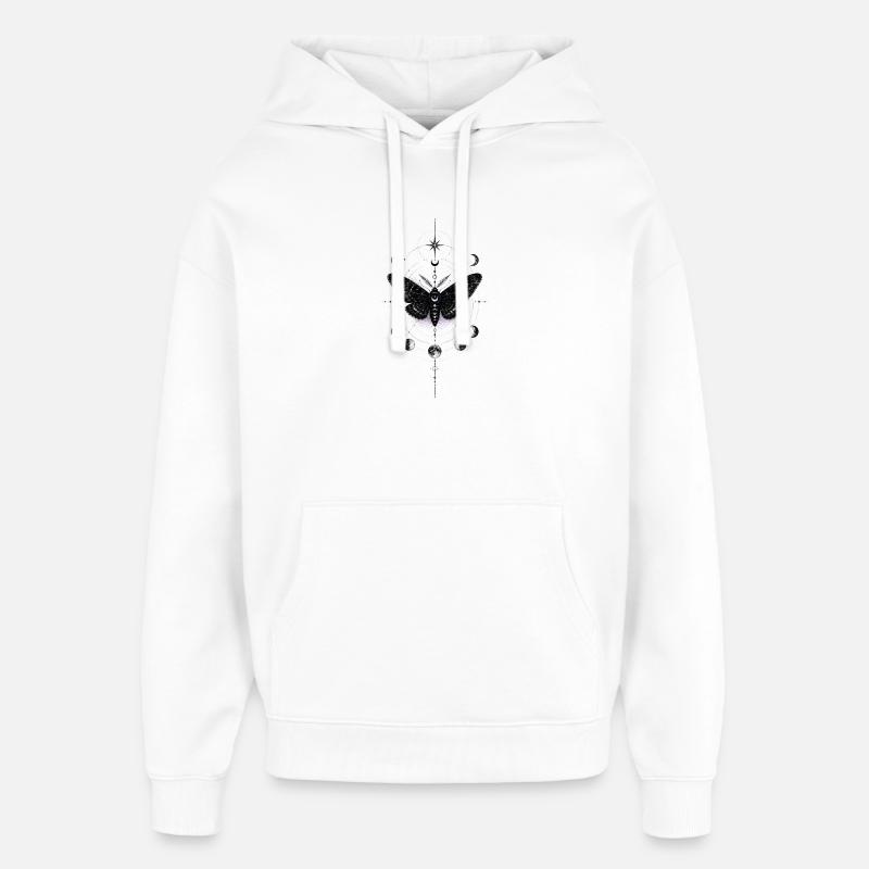 Moonlit Moth in Celestial Ring - Oversized Unisex Hoodie by Stanley/Stella - white