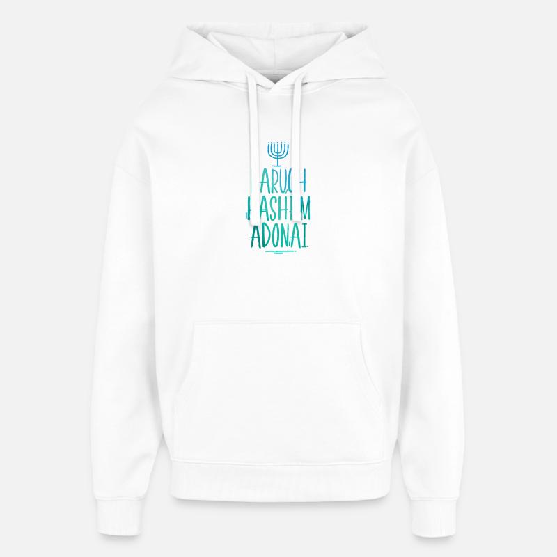 Baruch Hashem Adonaï - Sweat à capuche unisexe Stanley/Stella Oversized - blanc