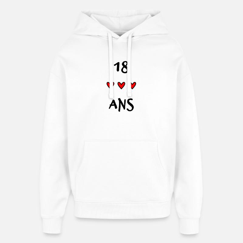 18. 18 ANS. 18e ANNIVERSAIRE. ANNIVERSAIRE 18 ANS. - Sweat à capuche unisexe Stanley/Stella Oversized - blanc