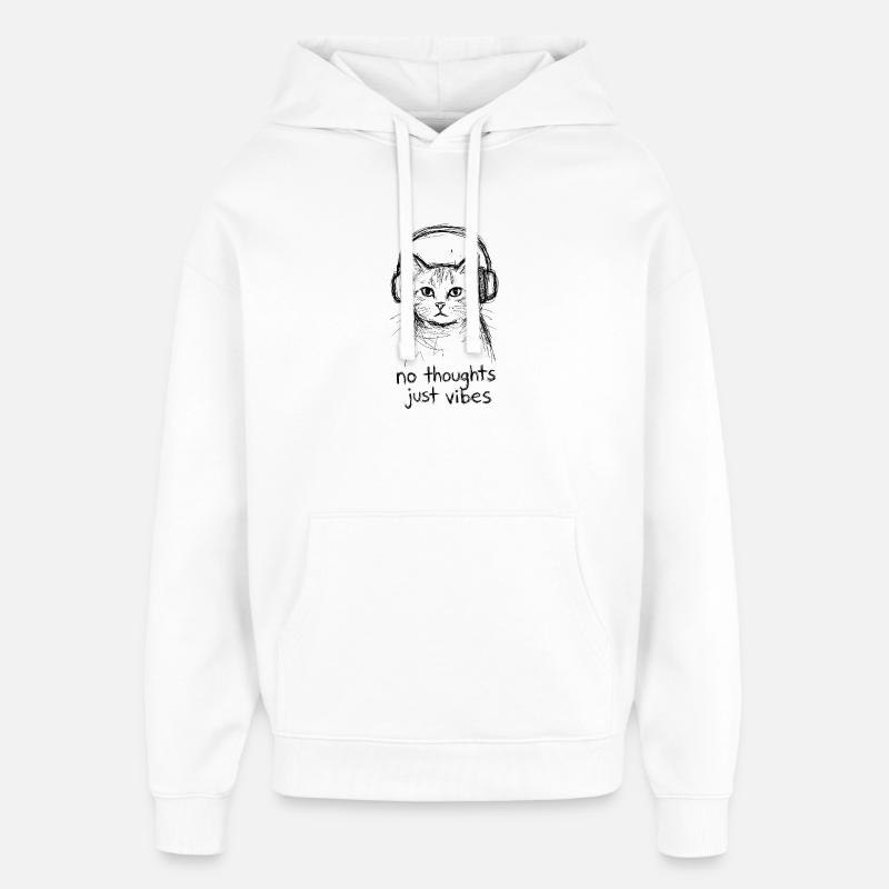 Chat avec un casque : Sans pensées - Sweat à capuche unisexe Stanley/Stella Oversized - blanc