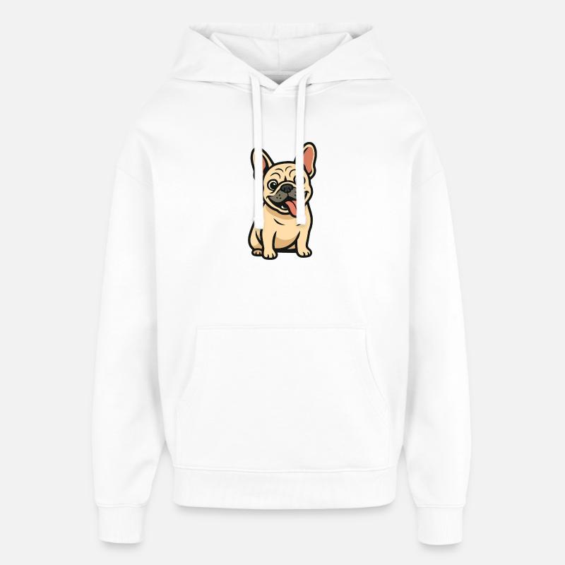 Dessin animé de bouledogue français - Sweat à capuche unisexe Stanley/Stella Oversized - blanc