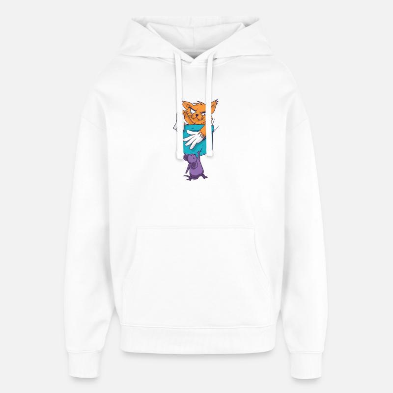 Playful Cat with Mouse Pattern - Oversized Unisex Hoodie by Stanley/Stella - white