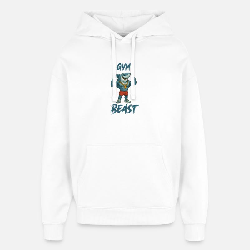 requin-bande dessinée-bodybuilder-salle de sport - Sweat à capuche unisexe Stanley/Stella Oversized - blanc