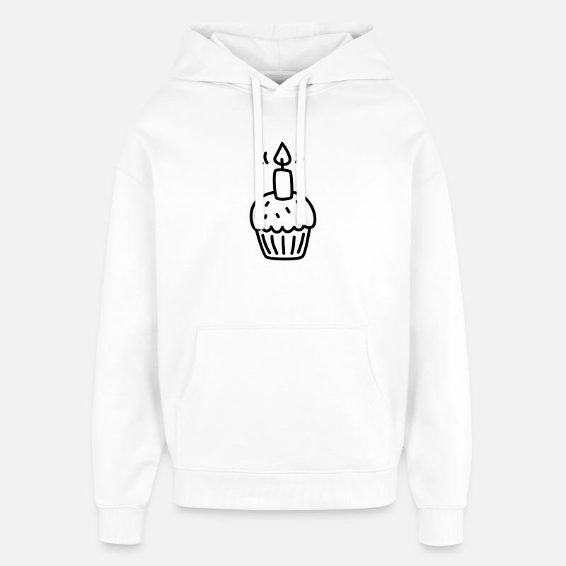 Muffins med et lys til bursdag - Stanley/Stella Oversized Hettegenser unisex - hvit