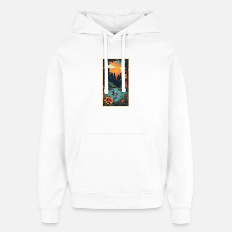 Étang au coucher de soleil dans le paysage - Sweat à capuche unisexe Stanley/Stella Oversized - blanc