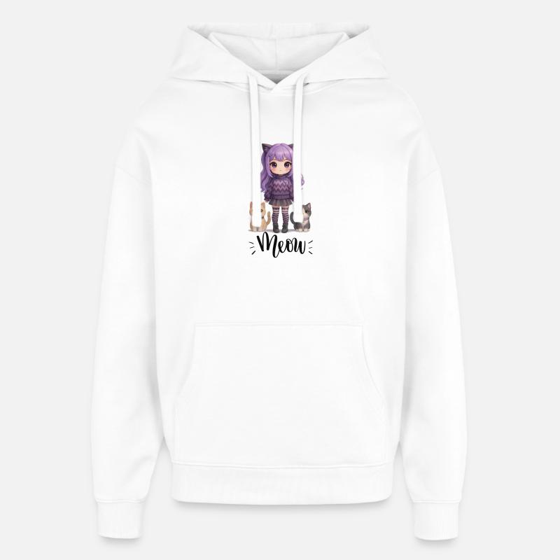 Kawaii Meow Mädchen mit Katzen - Oversized Unisex Hoodie von Stanley/Stella - Weiß
