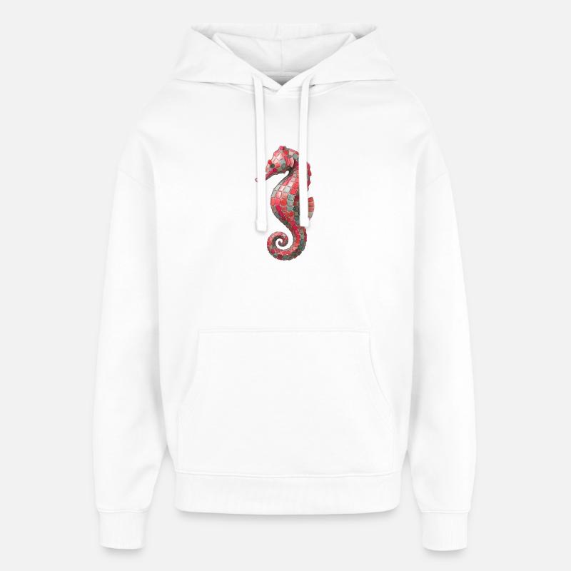 Seepferdchen Mosaik - Maritimes Kunst-Design - Oversized Unisex Hoodie von Stanley/Stella - Weiß