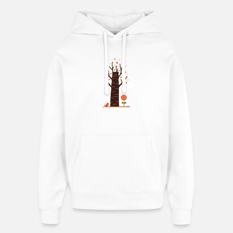 Arbre en fleurs fantaisiste avec oiseau - Sweat à capuche unisexe Stanley/Stella Oversized - blanc