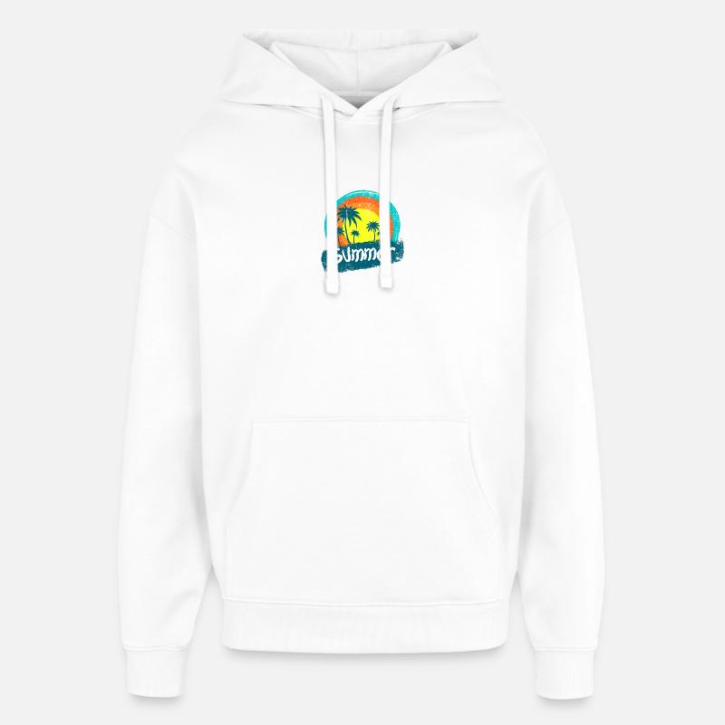 Sunset Palms Neon Été - Sweat à capuche unisexe Stanley/Stella Oversized - blanc