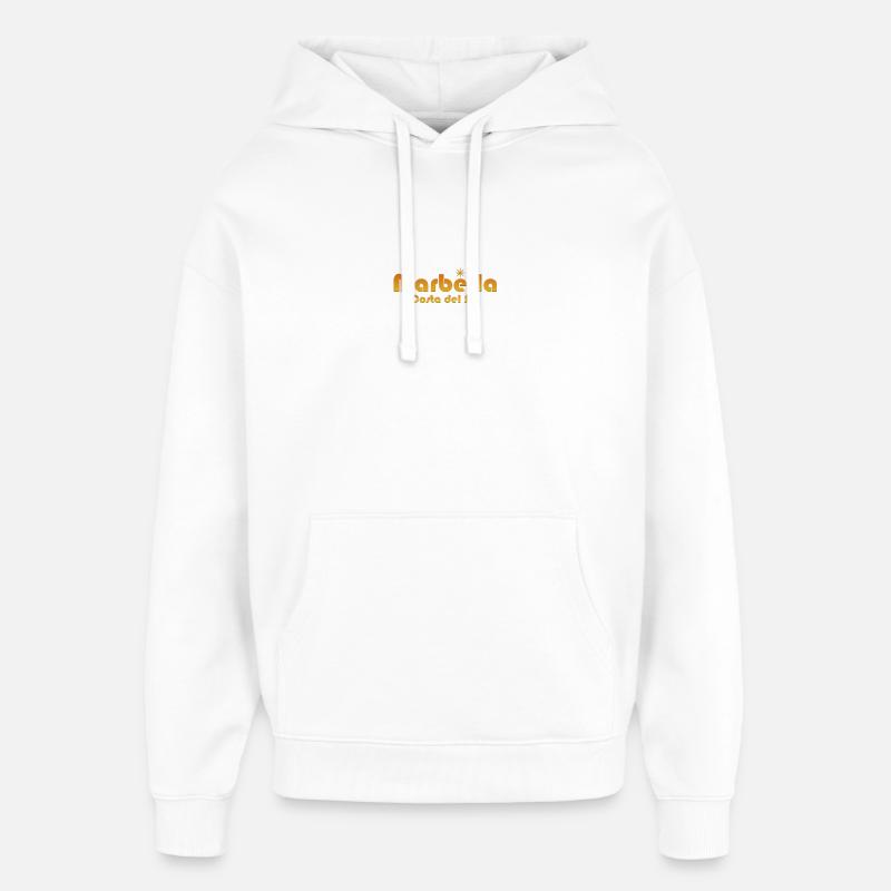Marbella Costa del Sol-Sunburst Texte - Sweat à capuche unisexe Stanley/Stella Oversized - blanc