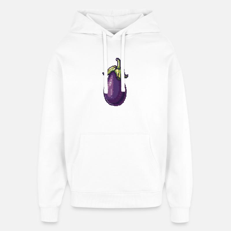 Illustration d’aubergine Pixel rétro - Sweat à capuche unisexe Stanley/Stella Oversized - blanc