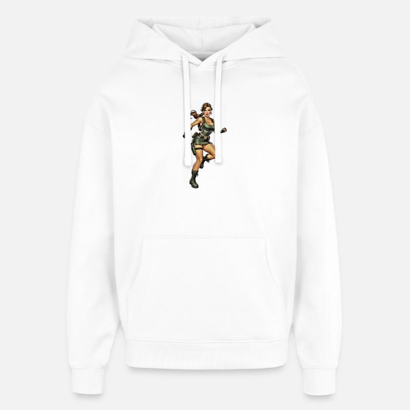 Aventurier vert en tenue de combat - Sweat à capuche unisexe Stanley/Stella Oversized - blanc