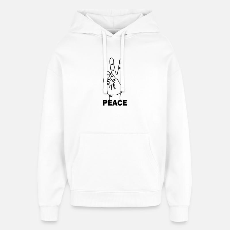 Hand gesture peace with peace text - Oversized Unisex Hoodie by Stanley/Stella - white