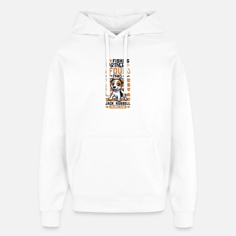 Pêche et Jack Russell Terrier - Sweat à capuche unisexe Stanley/Stella Oversized - blanc