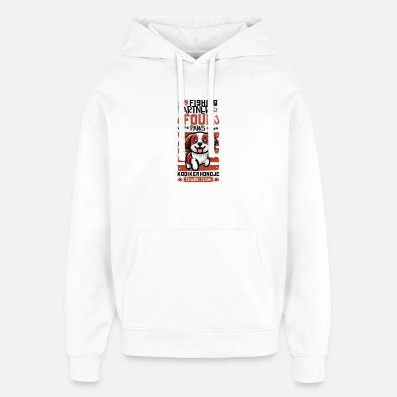 Pêche et Nederlandse Kooikerhondje - Sweat à capuche unisexe Stanley/Stella Oversized - blanc