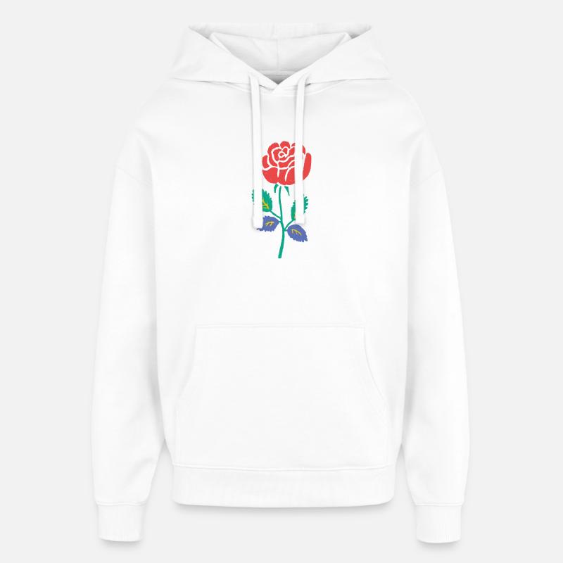 Rose rouge avec tige sarcelle - Sweat à capuche unisexe Stanley/Stella Oversized - blanc