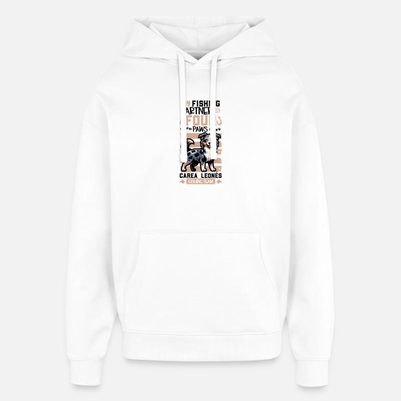 Pêche et chien de Caroline - Sweat à capuche unisexe Stanley/Stella Oversized - blanc