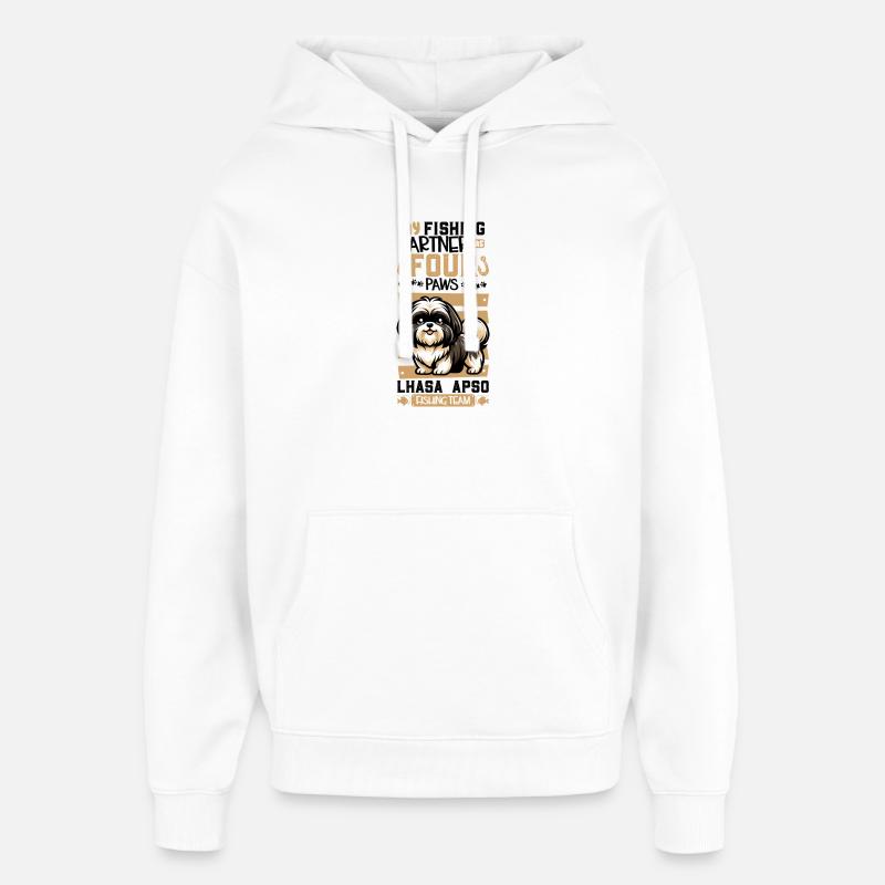 Pêche et Lhassa Apso - Sweat à capuche unisexe Stanley/Stella Oversized - blanc
