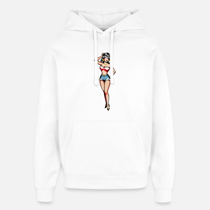 Klassisches Tattoo-Pin-up-Mädchen - Oversized Unisex Hoodie von Stanley/Stella - Weiß