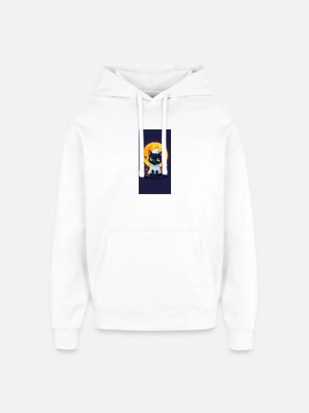 Moonlight Cat in Ghost Cloak - Oversized Unisex Hoodie by Stanley/Stella - white