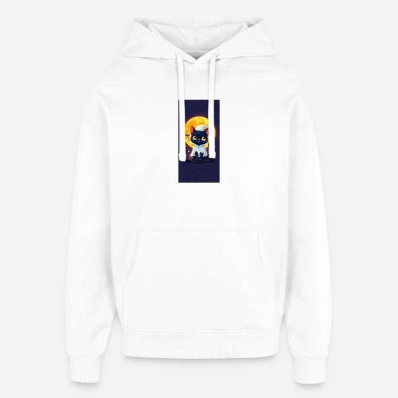 Moonlight Cat in Ghost Cloak - Oversized Unisex Hoodie by Stanley/Stella - white