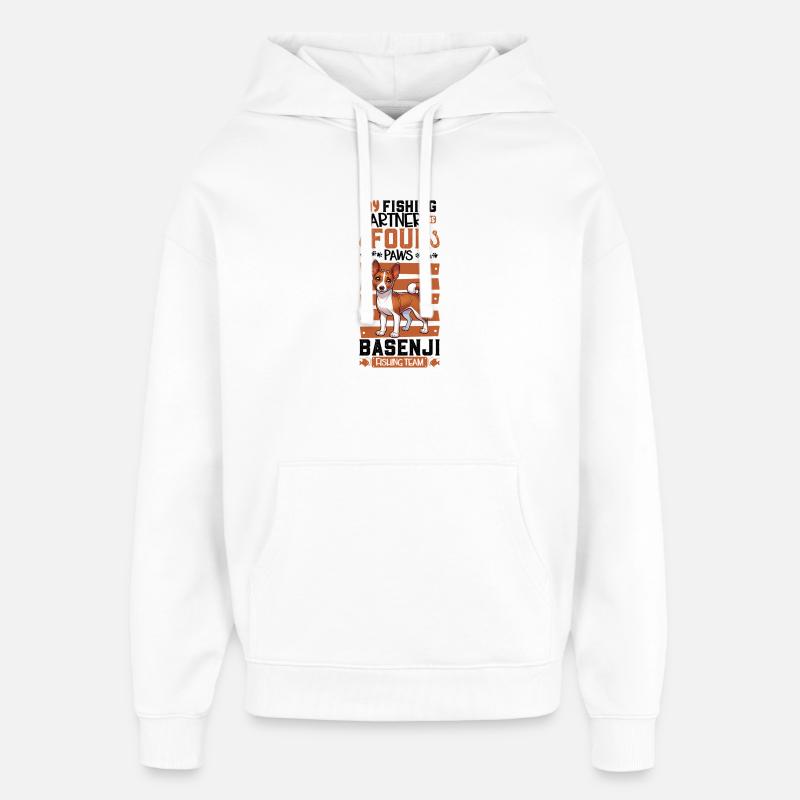 Pêche et Basenji - Sweat à capuche unisexe Stanley/Stella Oversized - blanc