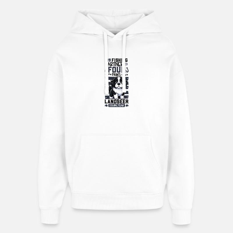 Pêche et Landseer - Sweat à capuche unisexe Stanley/Stella Oversized - blanc