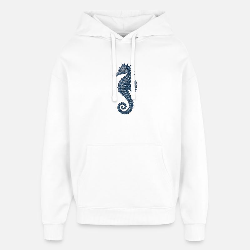 Illustration élégante d’hippocampe marin - Sweat à capuche unisexe Stanley/Stella Oversized - blanc