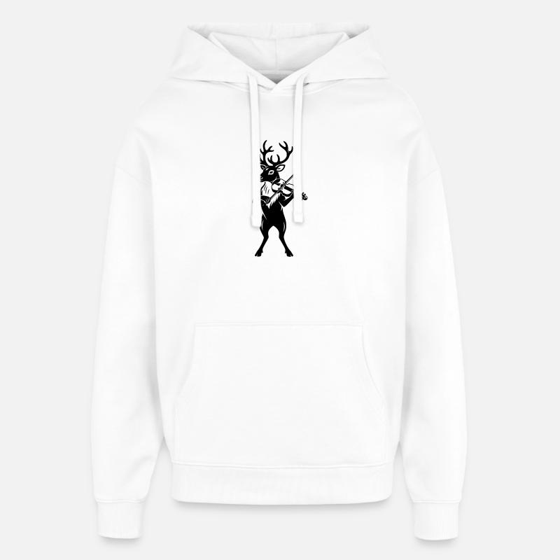 Reindeer Playing Violin Cartoon Illustration - Oversized Unisex Hoodie by Stanley/Stella - white