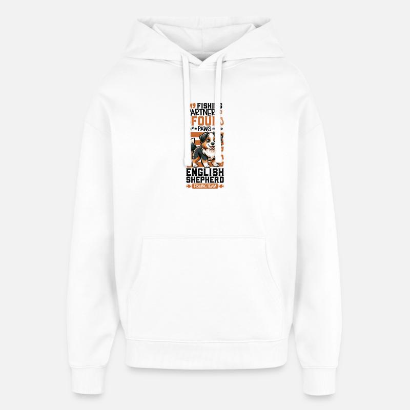 Pêche et berger anglais - Sweat à capuche unisexe Stanley/Stella Oversized - blanc